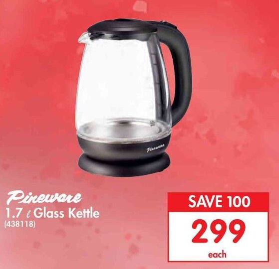 Pineware 1.7L Glass Kettle offer at Makro