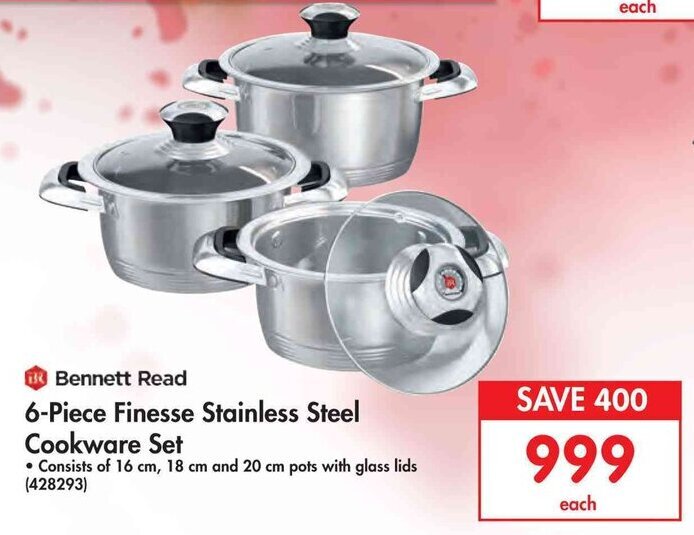 Read 6Piece Finesse Stainless Steel Cookware Set offer at Makro