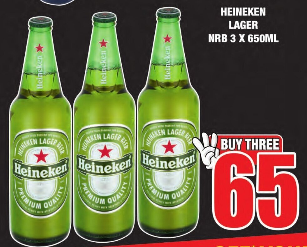 Heineken Lager NRB 3 x 650ml offer at Boxer Liquors