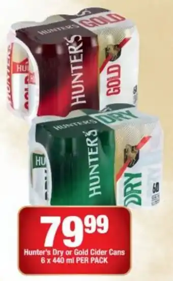 OK Liquor Hunter's Dry or Gold Cider cans 6 x 440ml per pack offer