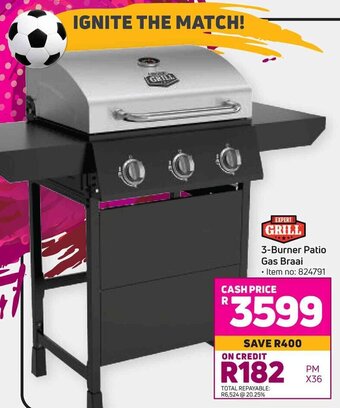 Game Expert Grill 3-Burner Patio Gas Braai offer