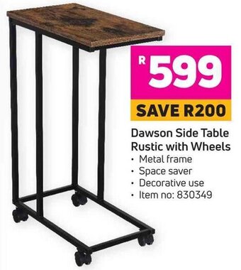 Dawson Side Table Rustic with Wheels