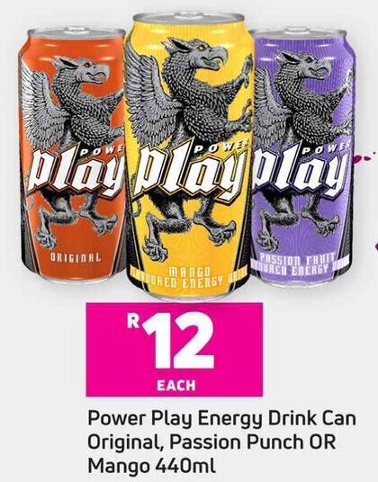 Power Play Energy Drink Can Original, Passion Punch Or Mango 440ml ...