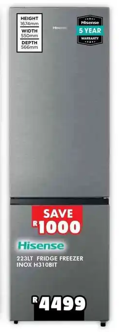 Russells Hisense 223L Fridge Freezer Inox H310BIT offer