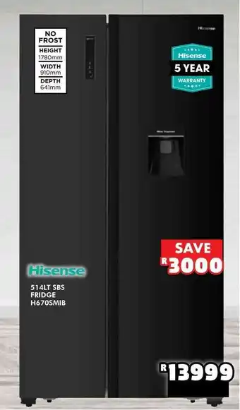 Russells Hisense 514L SBS Fridge H670SMIB offer