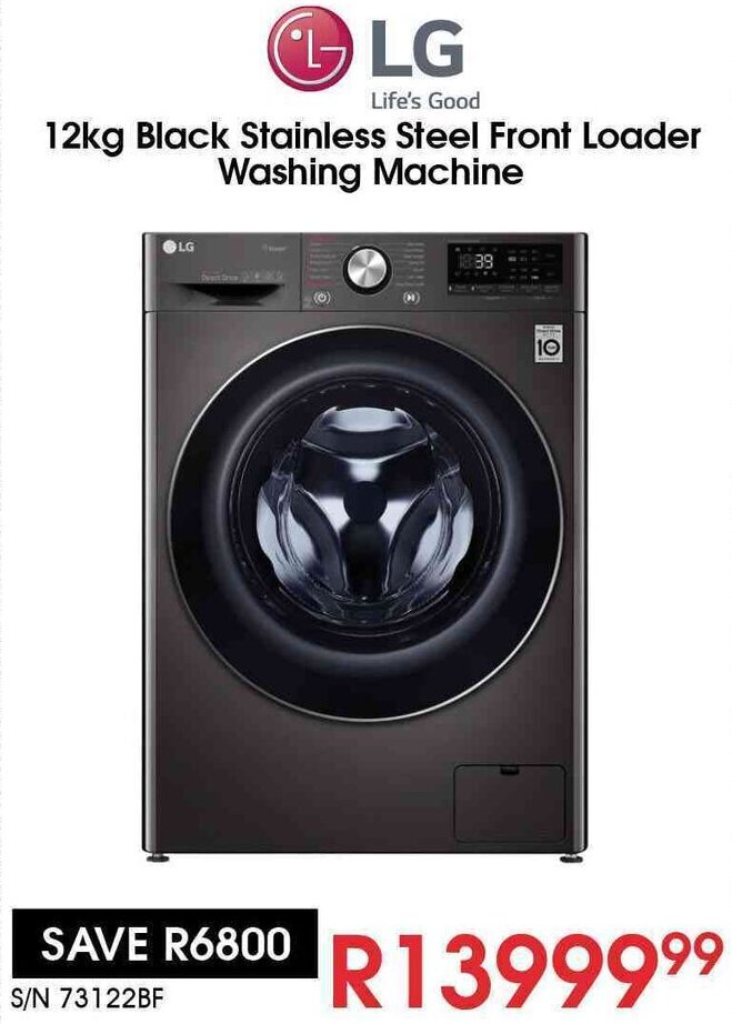 LG Black Stainless Steel Front Loader Washing Machine 12kg offer at