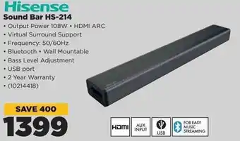 HiFi Corp Hisense Sound Bar HS-214 offer