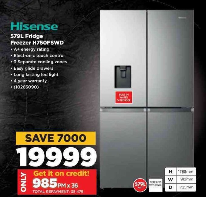 Hisense 579L Fridge Freezer H750FSWD offer at HiFi Corp