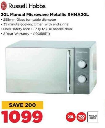HiFi Corp Russell Hobbs 20L Manual Microwave Metallic RHMA20L offer