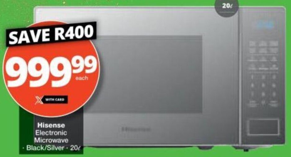Hisense Electronic Microwave Black/Silver 20L offer at Checkers