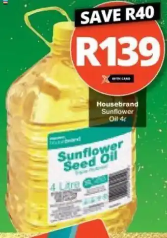 Checkers Housebrand Sunflower Oil 4L offer