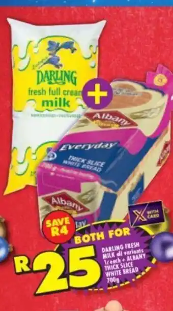 Shoprite Darling Fresh Milk All Variants 1L each + Albany Thick Slice White Bread 700g offer