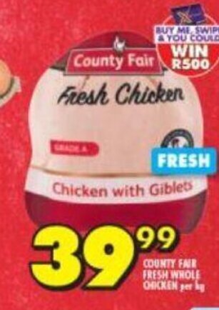 Shoprite County Fair Fresh Whole Chicken per kg offer