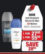 Dis-Chem Dove anti perspirant roll on for men or women assorted-50ml offer