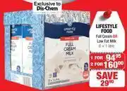Lifestyle food full cream or low fat milk 6 x 1 litre- for 1