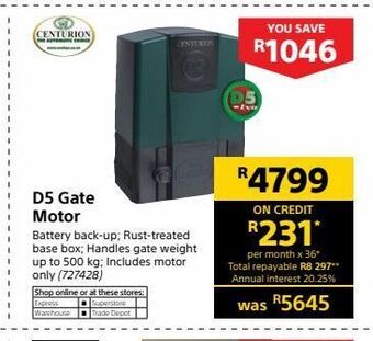 Builders Warehouse D5 gate motor offer