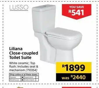 Builders Warehouse Liliana close-coupled toilet suite offer
