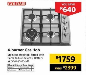 Builders Warehouse 4-burner gas hob offer