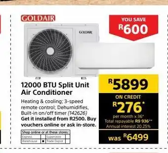 Builders Warehouse 12000 btu split unit air conditioner offer