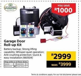 Builders Warehouse Garage door roll-up kit offer