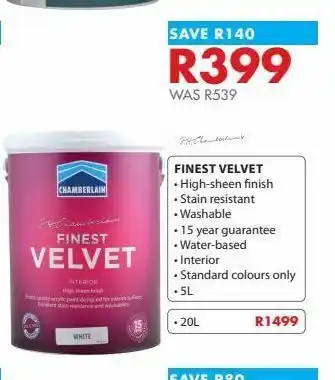Chamberlain Finest velvet offer