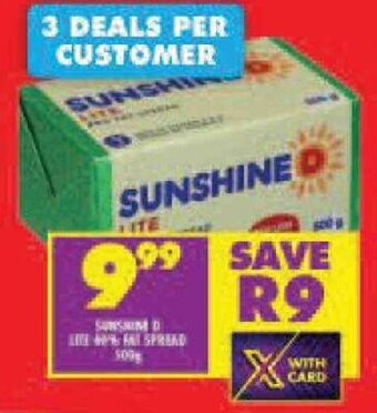 Shoprite Sunshine D Lite 40% Fat Spread 500g offer