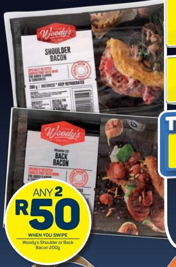 Woody's Shoulder or Back Bacon 2 x 200g offer at Pick n Pay