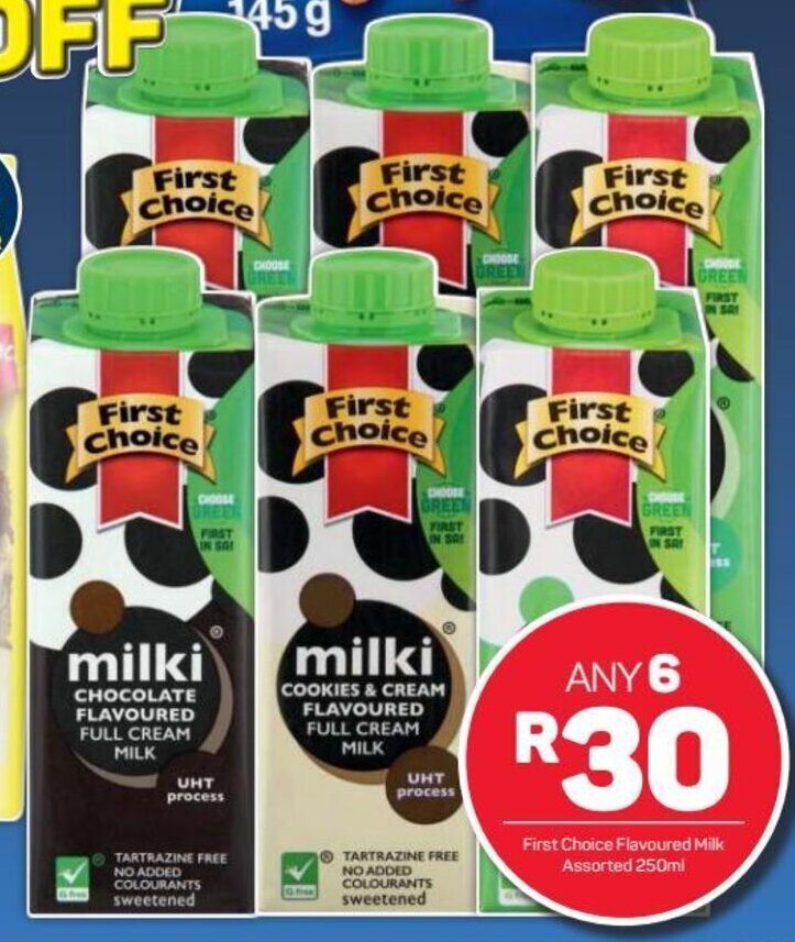 First Choice Flavoured Milk assorted 6 x 250ml offer at Pick n Pay
