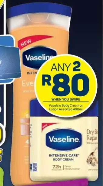 Pick n Pay Vaseline Body Cream or Lotion assorted 2 x 400ml offer