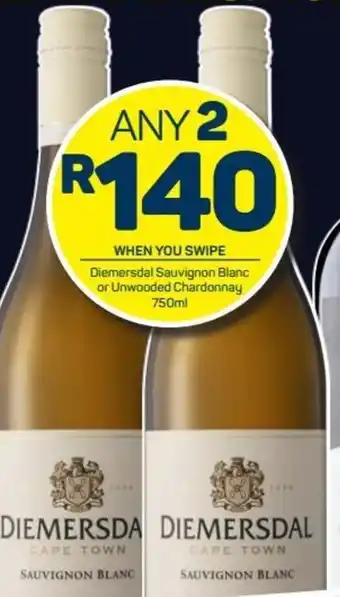 Pick n Pay Diemersdal Sauvignon Blanc or Unwooded Chardonnay 2 x 750ml offer