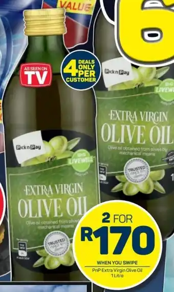 Pick n Pay PnP extra Virgin Olive Oil 2 x 1 litre offer