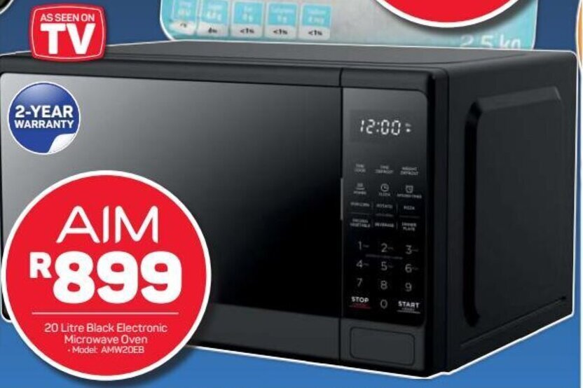 AIM 20 litre Black Electronic Microwave Oven offer at Pick n Pay