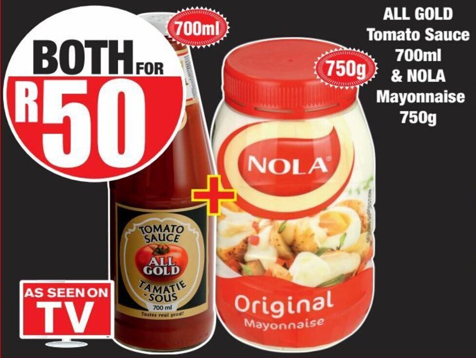 All Gold Tomato Sauce 700ml + Nola Mayonnaise 750g offer at Boxer