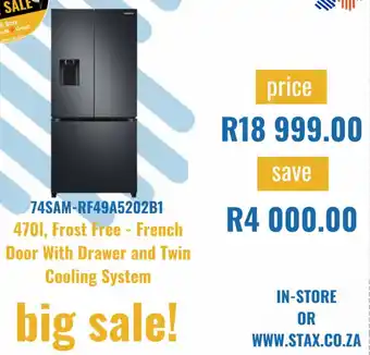 Sounds Great Samsung 470L Frost Free - French Door with Drawer and Twin Cooling System offer