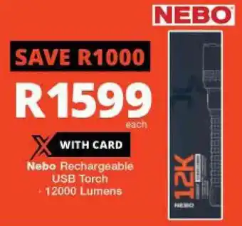 Checkers Nebo Rechargeable USB Torch - 12000 Lumens offer