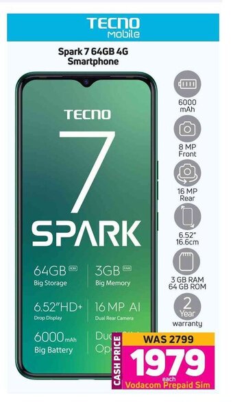 Game Tecno Spark 7 64GB 4G Smartphone offer