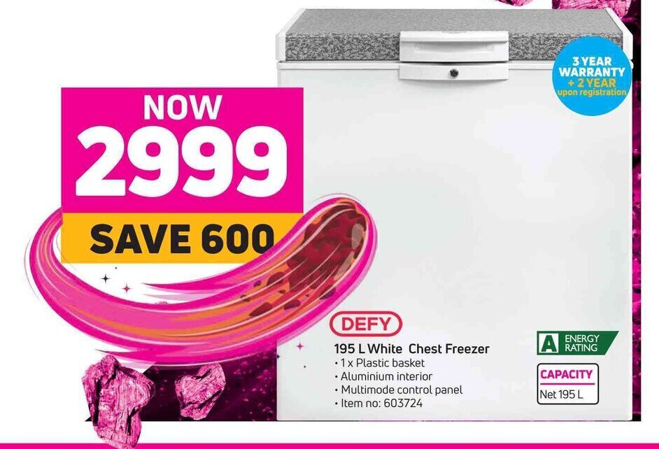 Defy 195 White Chest Freezer offer at Game