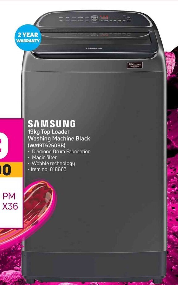 Samsung 19kg Top Loader Washing Machine Black offer at Game