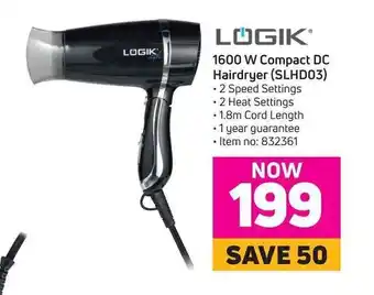Game Logik 1600 W Compact DC Hairdryer offer