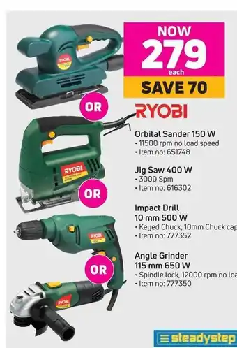 Game Ryobi Orbital Sander 150W / Jig Saw 400 W / Impact Drill 10 mm 500 W offer
