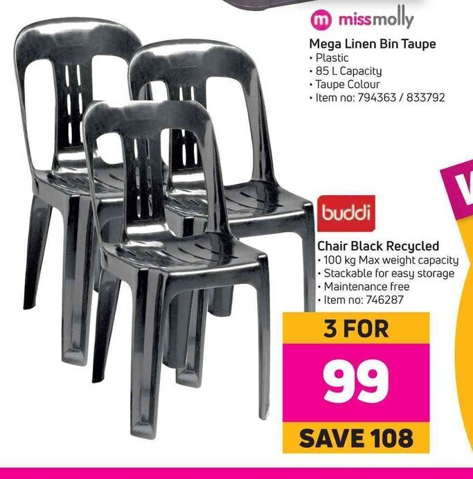 Buddi Chair Black Recycled offer at Game