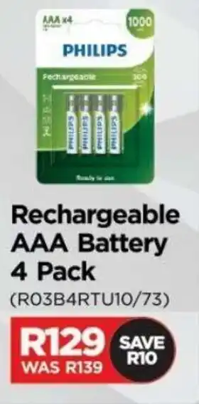 Matrix Warehouse Philips Rechargeable AAA Battery 4 Pack offer