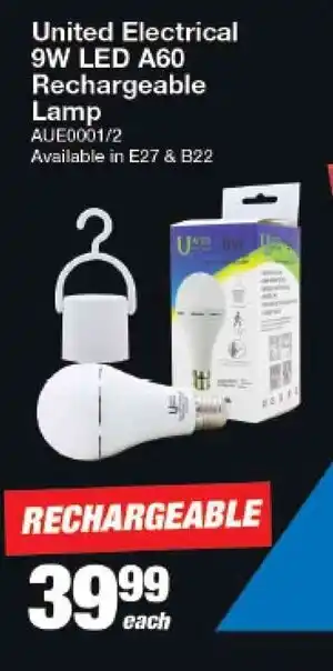 Mica United Electrcal 9W LED A60 Rechargeable Lamp offer