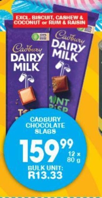 Cadbury Chocolate Slabs 12 x 80g