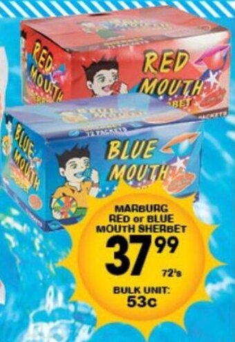 Giant Hyper Marburg Red or Blue Mouth Sherbet 72's offer