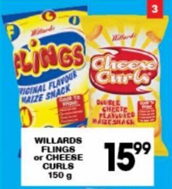 Willards Flings or Cheese Curls 150g