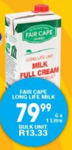 Fair Cape Long Life Milk 6 x 1 litre