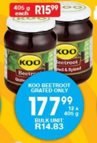 Koo Beetroot Grated Only 12 x 405g