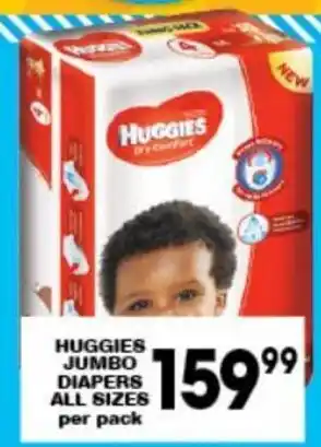 Giant Hyper Huggies Jumbo Diapers all sizes per pack offer