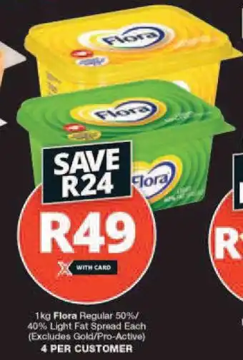 Checkers 1kg Flora Regular 50% / 40% Light Fat Spread offer
